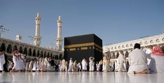 Pilgrims performing Tawaf around the Holy Kaaba