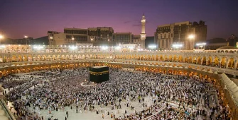 Masjid al Haram Kaaba surrounded by pilgrims in Mecca